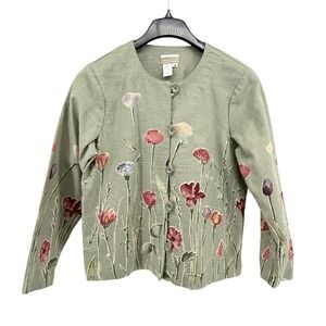 Coldwater Creek Womens Small Pre-Owned Sage Green Botanical Floral Button Jacket